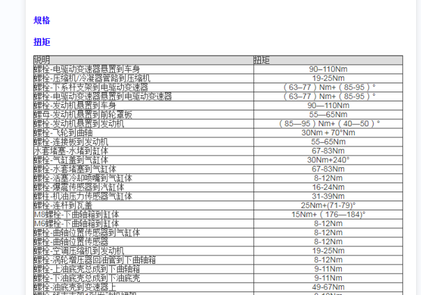 2017年上汽荣威EI6发动机螺丝扭矩
