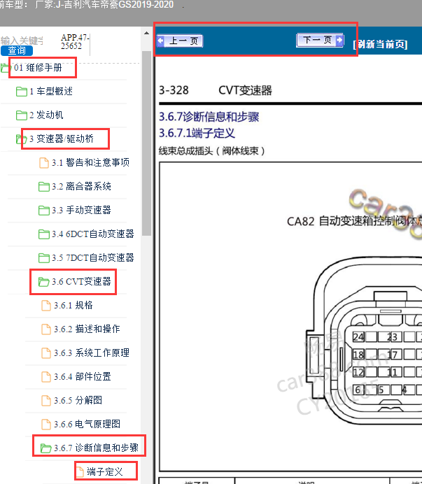 2020年帝豪GS变速箱电脑端子定义图