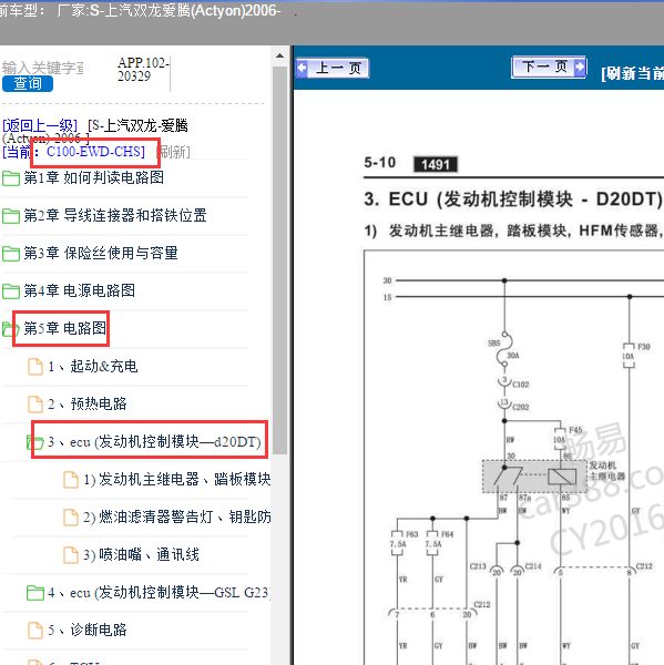 2006年双龙爱腾发动机控制线路图