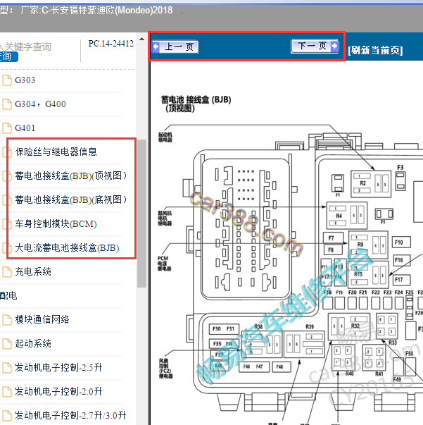 2018年福特蒙迪欧保险丝分配