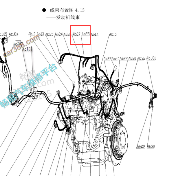 2013-2014年比亚迪M6 启动机接线位置