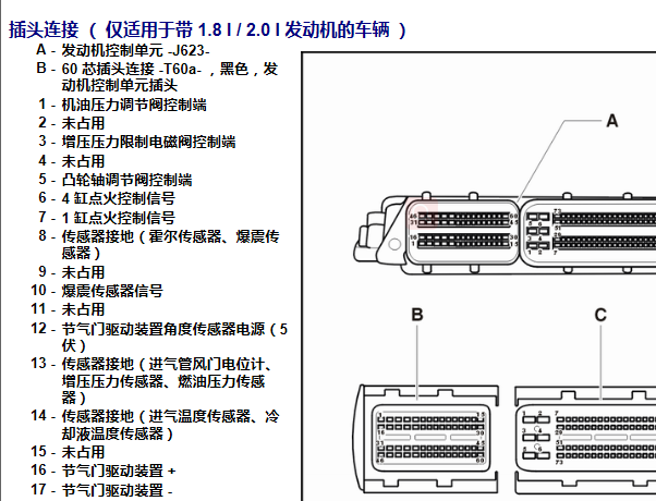 2013年大众帕萨特发动机针脚资料
