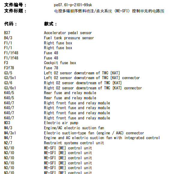 奔驰S280 112922发动机电路图