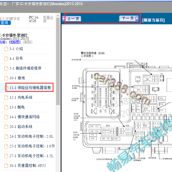 2015年福特蒙迪欧继电器位置分配