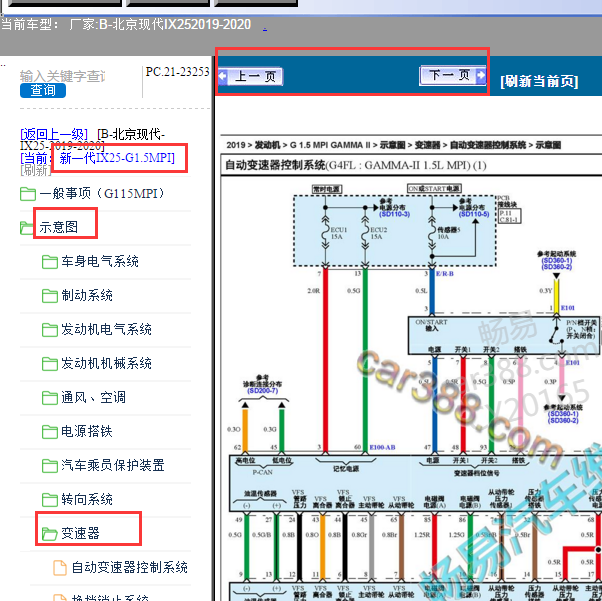 2019-2020年现代IX25变速箱电路图