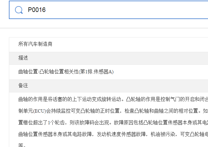 P0016故障码相关资料