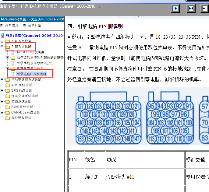 2007-2010年东南三菱戈蓝发动机电脑端子图
