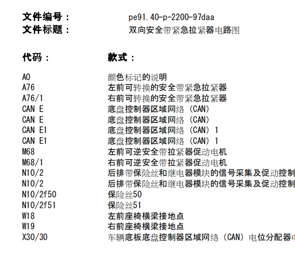2012年奔驰E300安全带电路图