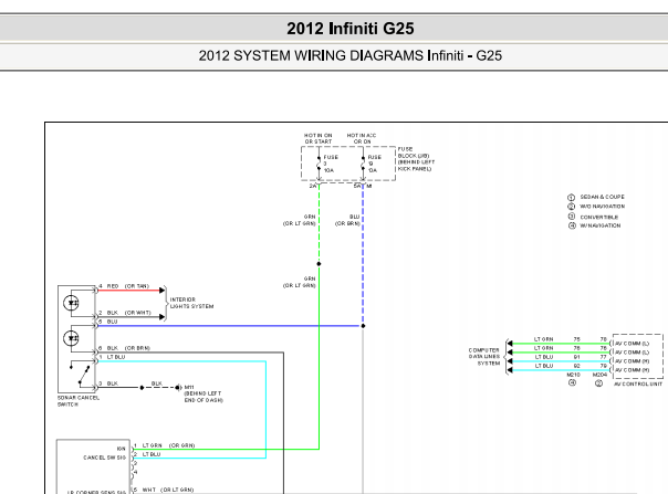 2012年英菲尼迪G25倒车雷达电路图