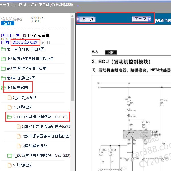 2006年双龙享御发动机电路图