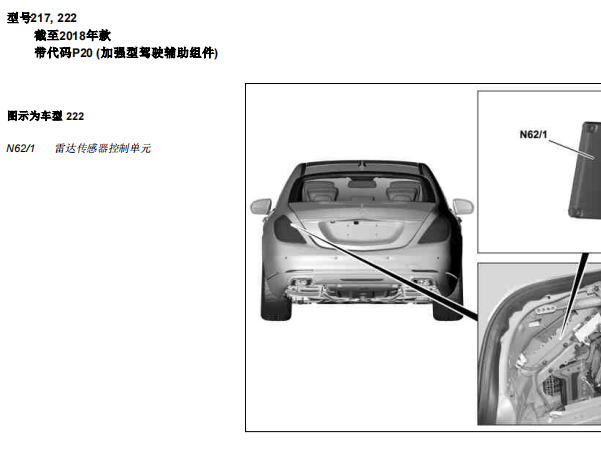2017年奔驰S400雷达传感器控制单元位置