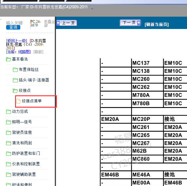 2009-2011年雪铁龙 世嘉 原件清单
