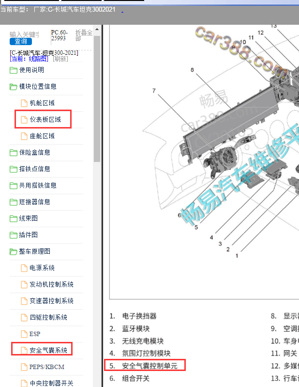 2021年长城坦克300 SAS安装位置及电路图