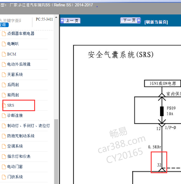 2014-2017年江淮瑞风S5  32针气囊电路图