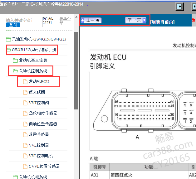 2010-2014年长城M2发动机针脚资料