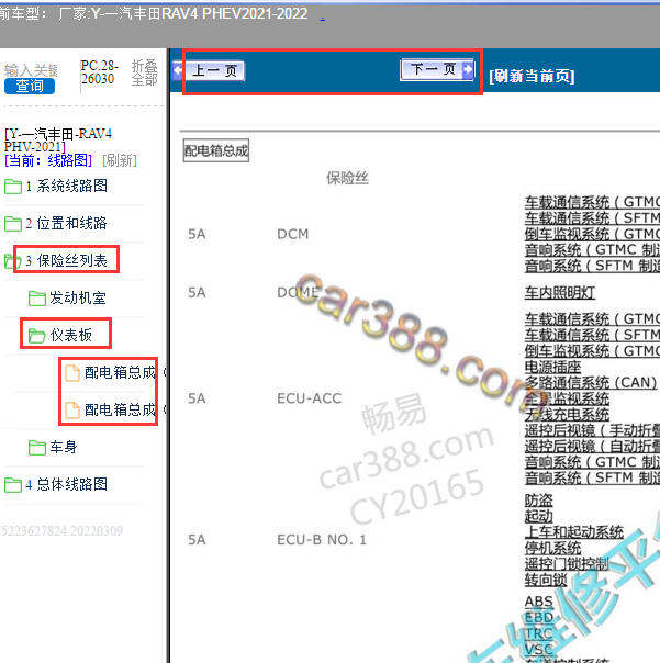 2022款RAV4 室内保险丝说明