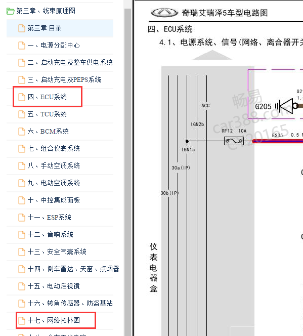 2016年奇瑞艾瑞泽5发动机与网关电路图