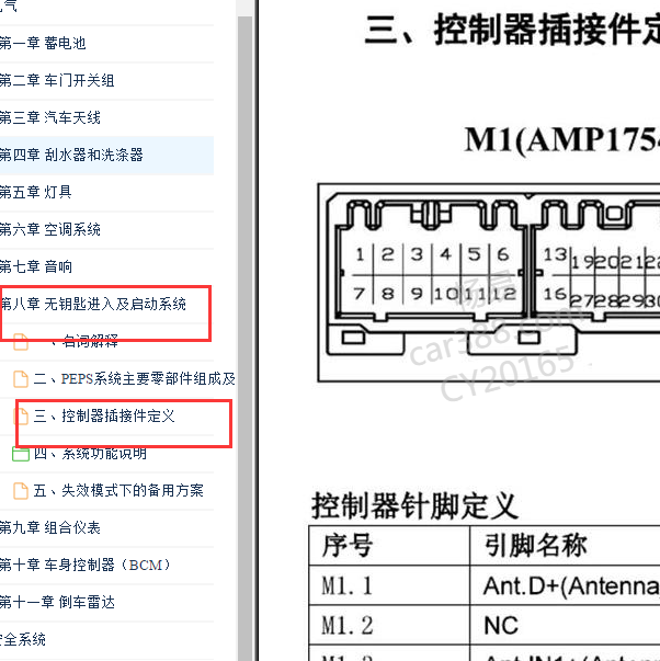 2012-2015年中华V5 无钥匙模块针脚