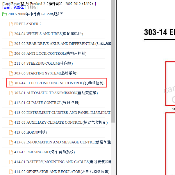 2009年路虎神行者2发动机电路图
