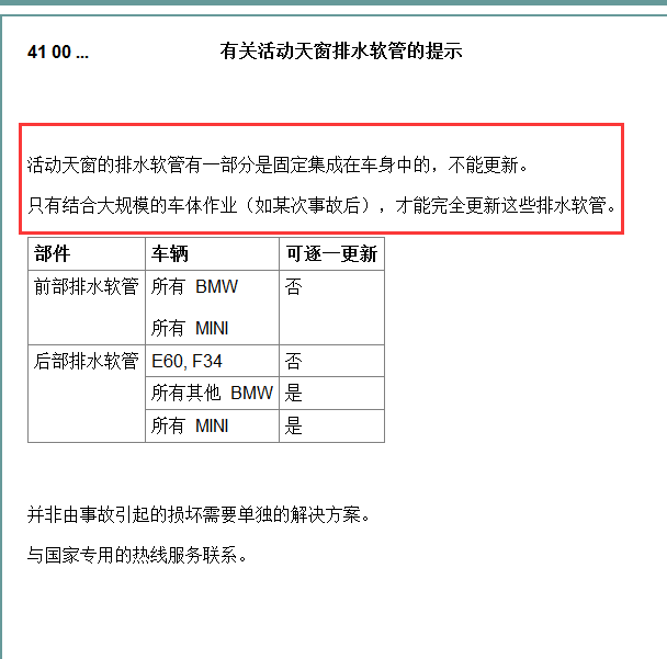 2007年宝马320i天窗排水管维修说明