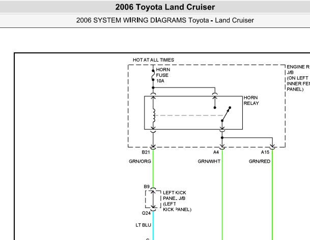 2006年丰田酷路泽（陆地巡洋舰）喇叭电路图