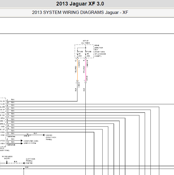 2013年捷豹XF右后电动窗控制系统线路