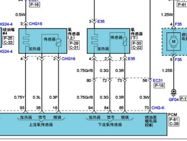 缩略图-10年现代胜达发动机到后氧电路图