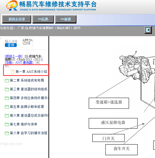 2011年奇瑞瑞麒M1 AMT变速箱电路图及维修手册