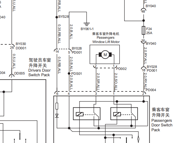 12年名爵MG3 Xross天窗和导航线路玻璃升降电路图