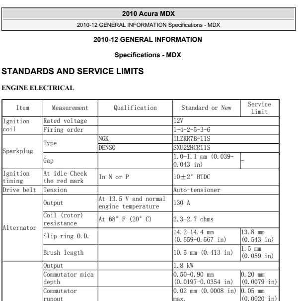 2010年讴歌MDX 3.7发动机维修数据
