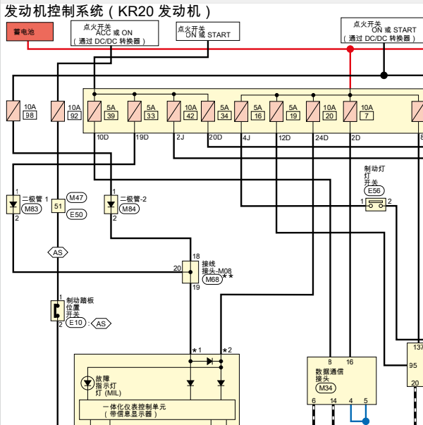 2019年日产天籁KR20发动机电路图