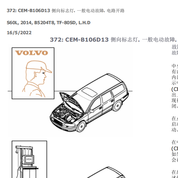2015年沃尔沃S60 B106D13故障码 侧向标致灯资料