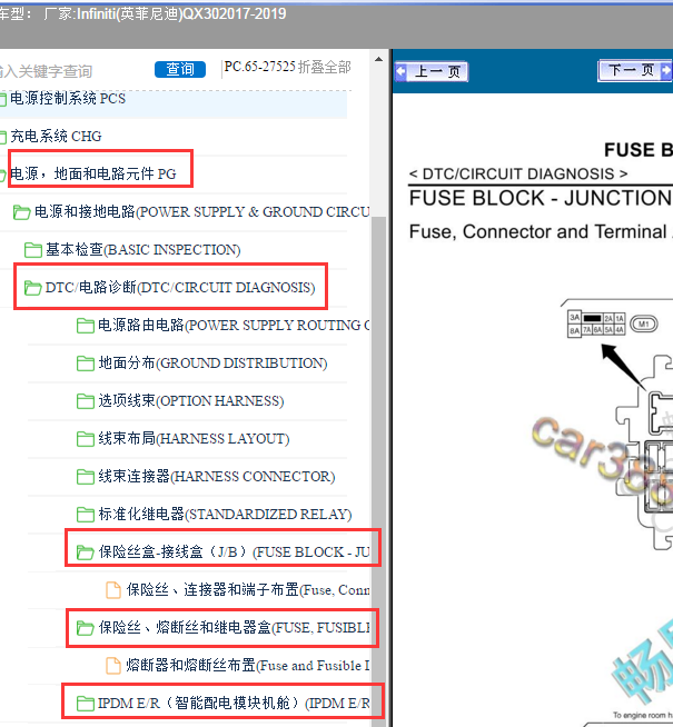 2017-2019年英菲尼迪QX30保险丝和继电器位置