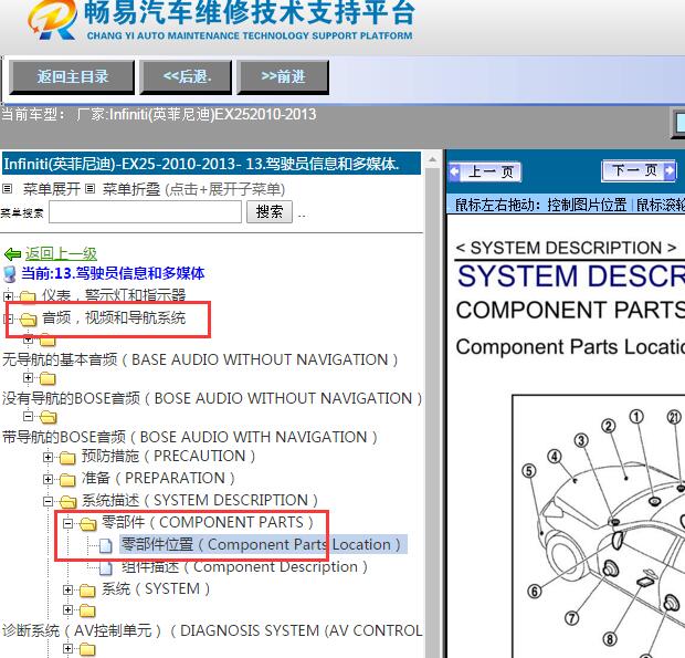 2010年Infiniti(英菲尼迪)EX25音响元件位置图