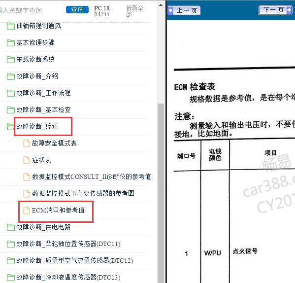 2003年日产帕拉丁发动机电脑端子定义