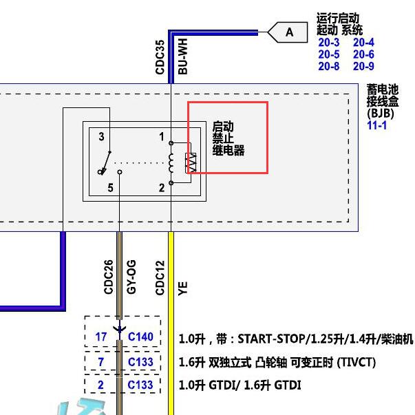2013-2017年长安福特嘉年华启动继电器电路图