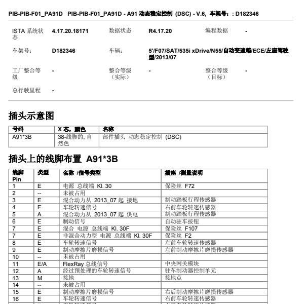 2014年宝马535LI ABS电脑的针脚图