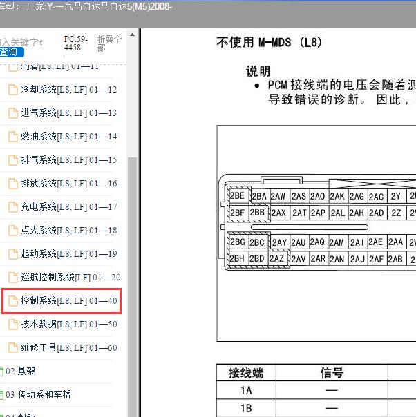 2008年马自达M5 LF发动机针脚