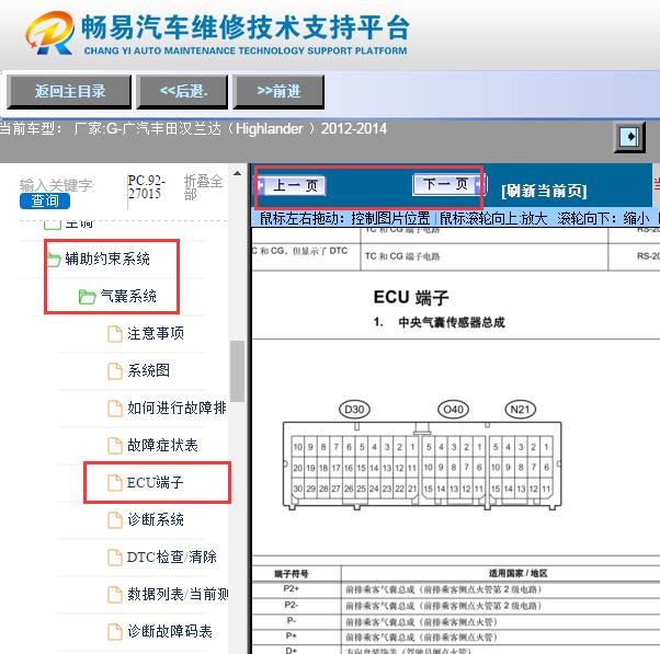 2012-2014年丰田汉兰达气囊针脚资料