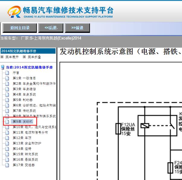 2014年别克凯越发动机电路图