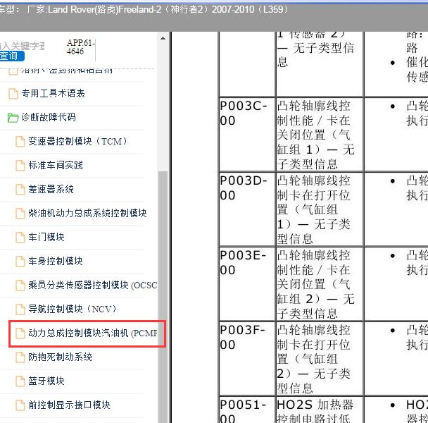 2007-2010年路虎神行者2 3.2发动机故障码资料