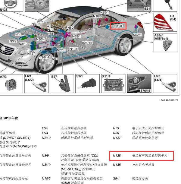 2015年奔驰S320L 手刹模块位置