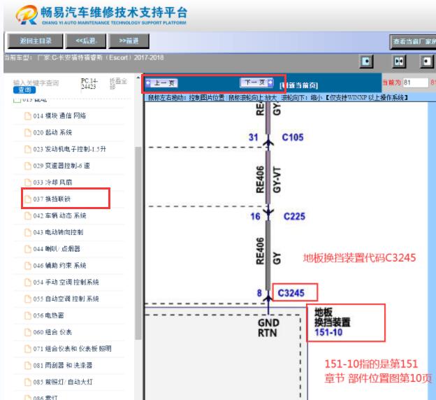 2017-2018年福特福睿斯换挡装置部件位置