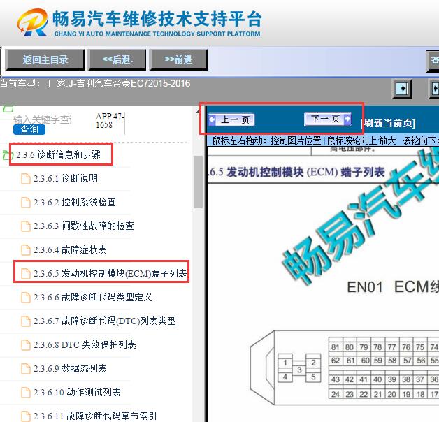 2015-2016年吉利帝豪EC7 发动机电脑针脚资料