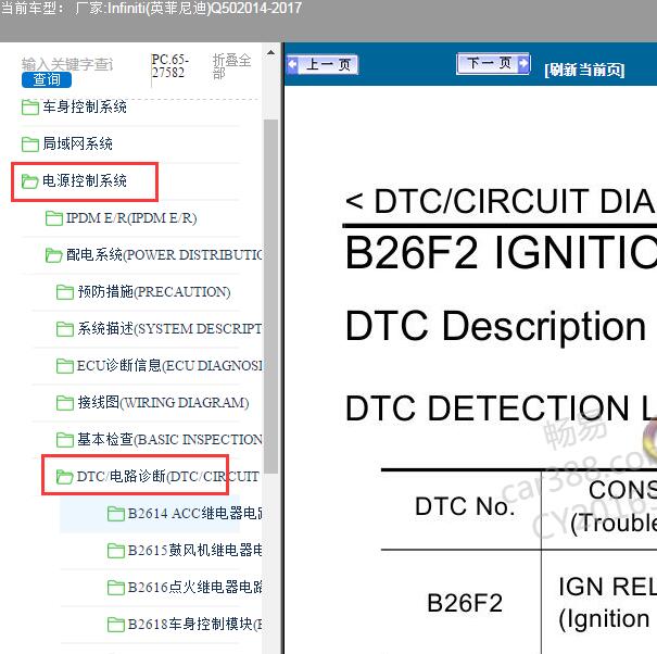 2014-2017年Infiniti(英菲尼迪)-Q50故障码B26F2和B261A故障码维修手册