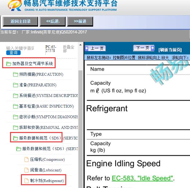 2014-2017年Infiniti(英菲尼迪)-Q50制冷剂加注量