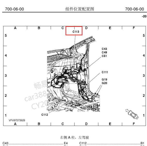 2008-2011年福特福克斯C113连接器位置