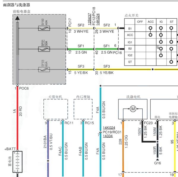 2019年江铃域虎7雨刮电路图