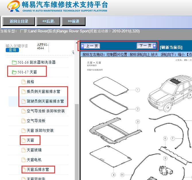 2010-2011年路虎揽胜运动版天窗排水管资料