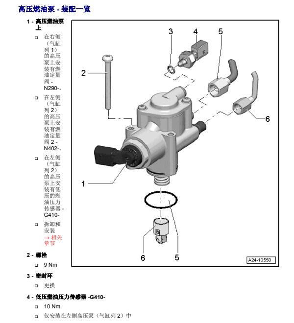 2010年奥迪A5发动机CAU高压油泵扭矩
